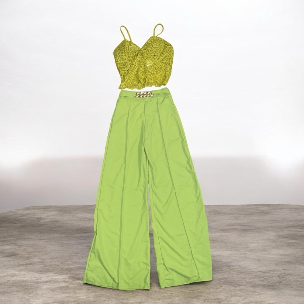 Lime Green Two Piece Pant Set